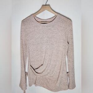 Women's Fab'rik Small Beige Long Sleeve Top Tie Sleeve Wrap Style